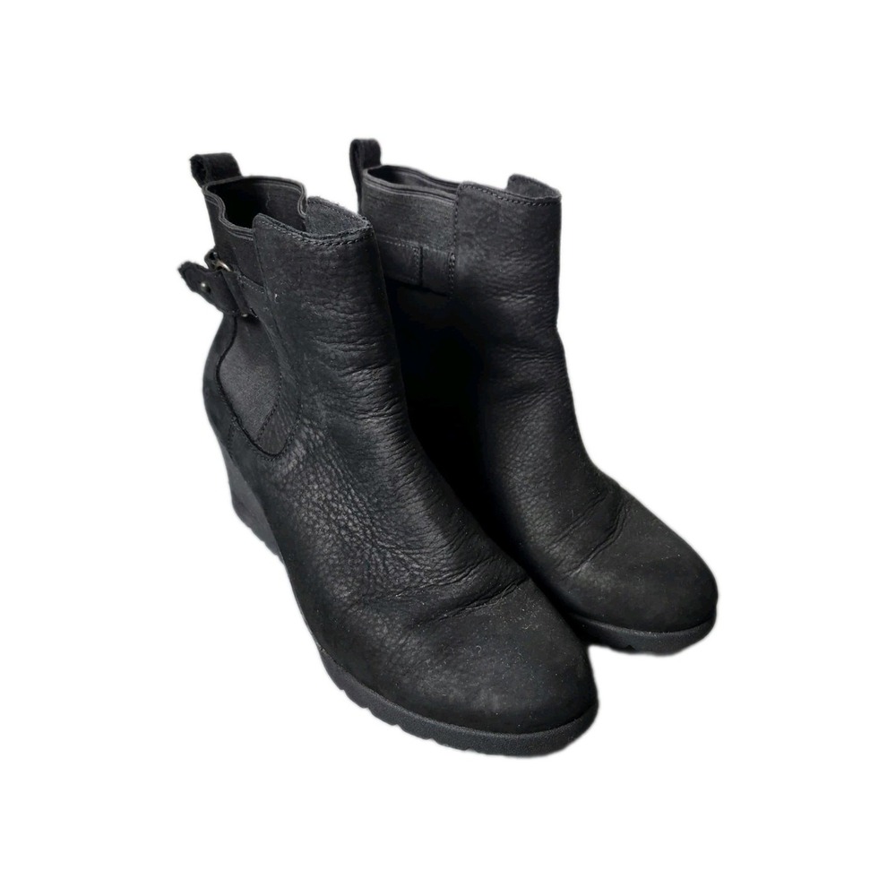 UGG Australia Indra‎ Leather Black Ankle Boot Wedge Shoes Women's Size 7.5